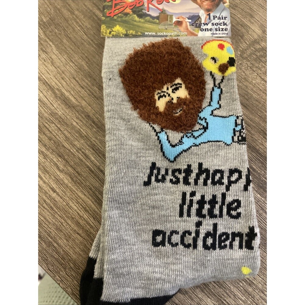 Bob Ross Socks -Joy of Painting -  1 Pair Happy Little Accidents One Size